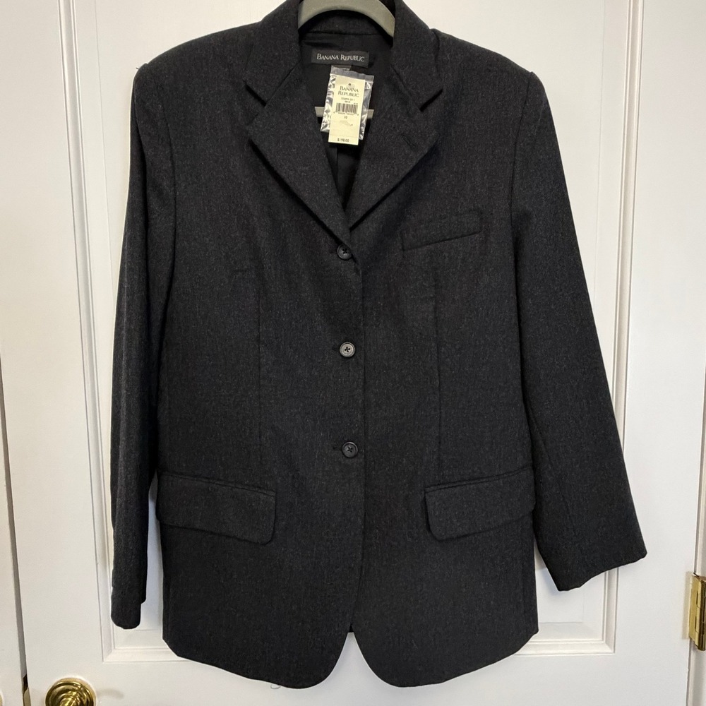 Banana Republic Wool Blazer Womens Size 10 Charcoal Grey